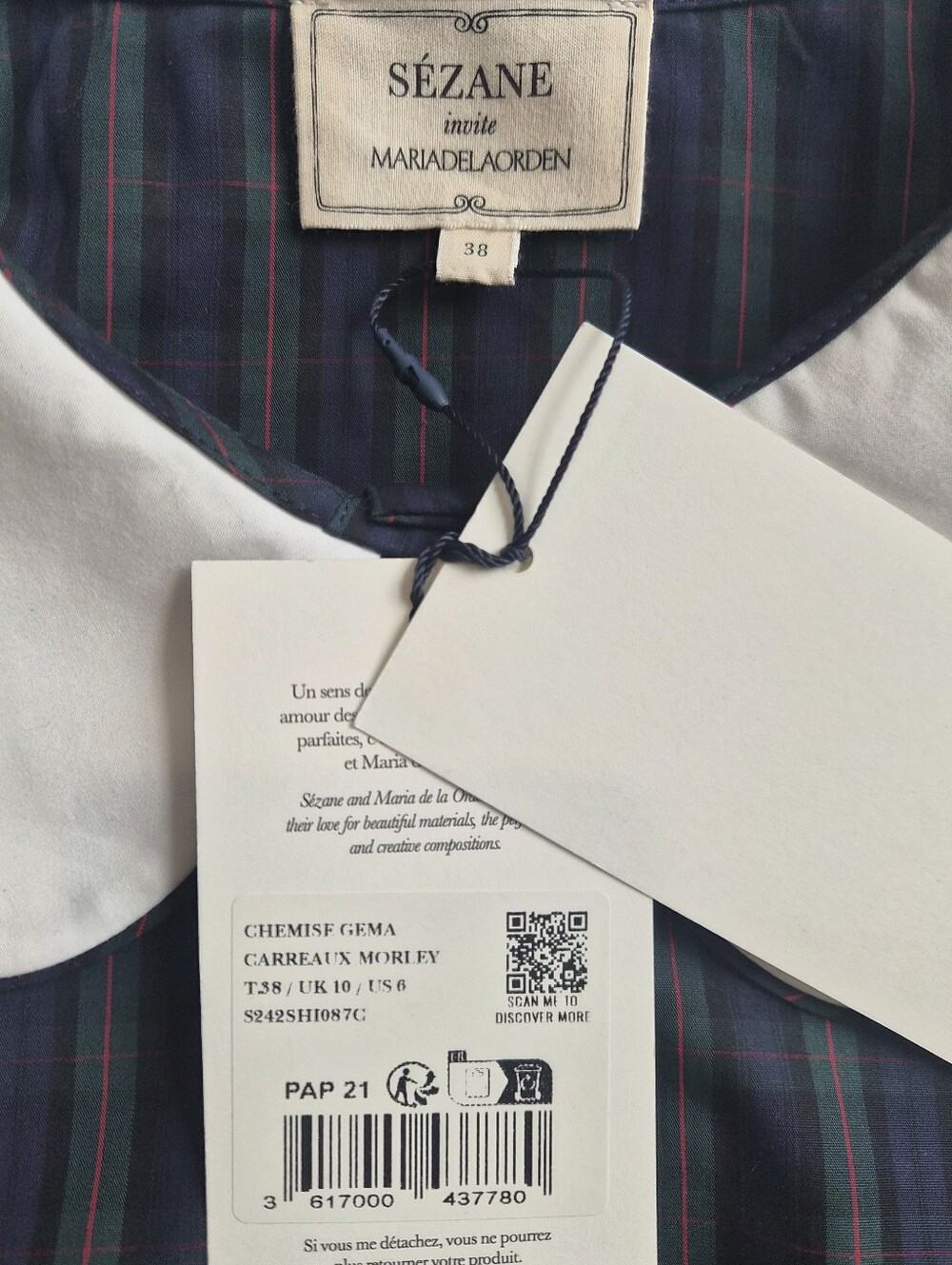 *NWT* [Sezane X MDLO] Gema Shirt in Morley Checks, Size 38/6, Maria De La Orden - Picture 7 of 16